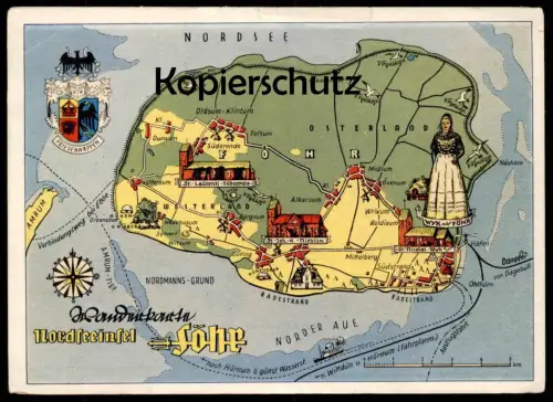 ÄLTERE POSTKARTE FÖHR WANDERKARTE LANDKARTE map Oldum Klintum Nieblüm St. Laurenti Süderende Wrixum Utersum Dunsum AK