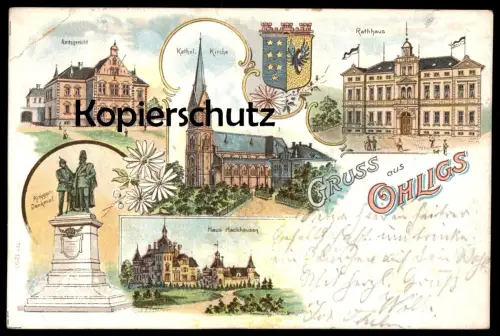 ALTE LITHO POSTKARTE GRUSS AUS OHLIGS KIRCHE HAUS HACKHAUSEN AMTSGERICHT DENKMAL SOLINGEN AK Ansichtskarte postcard