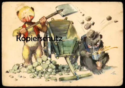 ÄLTERE POSTKARTE TEDDY BÄR ESSEN SUPPE HUMOR PECH bear ours humour cpa Ansichtskarte postcard AK
