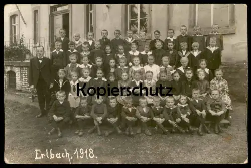 ALTE FOTO POSTKARTE ERLBACH 1918 SCHULE SCHÜLER school école Schüler students pupil enfants cpa photo Markneukirchen AK