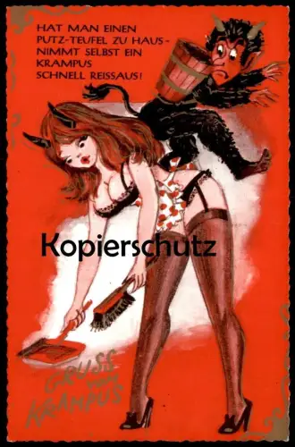 ÄLTERE POSTKARTE GRUSS VOM KRAMPUS EROTIK erotism eroticism erotisme sexy Teufel devil diable postcard cpa Ansichtskarte