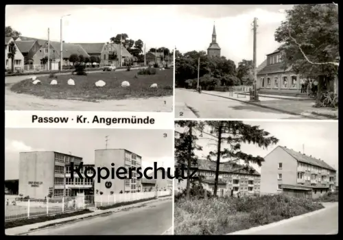 ÄLTERE POSTKARTE PASSOW KREIS ANGERMÜNDE DORFANGER EINKAUSZENTRUM ERNST SCHNELLER OBERSCHULE Ansichtskarte postcard cpa