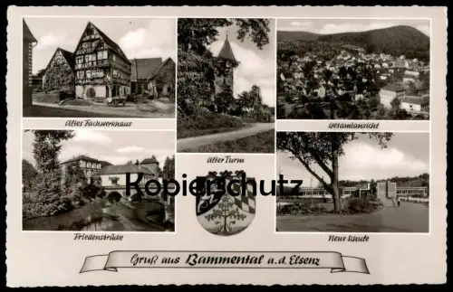 ÄLTERE POSTKARTE BAMMENTAL AN DER ELSENZ FACHWERKHAUS TURM SCHULE FRIEDENSBRÜCKE Ansichtskarte postcard cpa AK