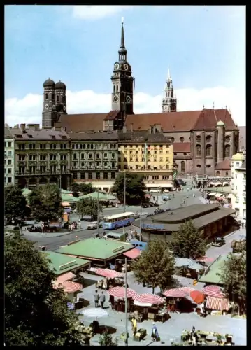 ÄLTERE POSTKARTE MÜNCHEN NORDSEE BUS ZENTRUM FRAUENKIRCHE MARKT CAFÉ NEUMAYR marché market Ansichtskarte AK cpa postcard