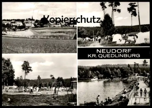 ÄLTERE POSTKARTE NEUDORF KREIS QUEDLINBURG Camping Zelt Zelten Birnbaumteich Spielplatz cpa postcard AK Ansichtskarte