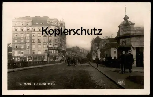 ALTE POSTKARTE PLZEN WILSONUV MOST KutschePilsen Ceska republika Tschechien Czech republic AK Ansichtskarte cpa postcard