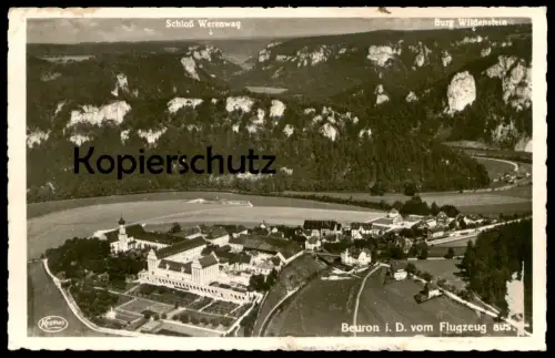 ALTE POSTKARTE BEURON VOM FLUGZEUG AUS Fliegeraufnahme Luftbild Kloster Werenwag Wildenstein postcard cpa Ansichtskarte