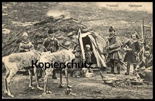 ALTE POSTKARTE NORGE TROMSÖ FJELDLAPPER Lapper Tromso Norwegen norway Norvege lapper chasseurs trappeur Rentier reindeer