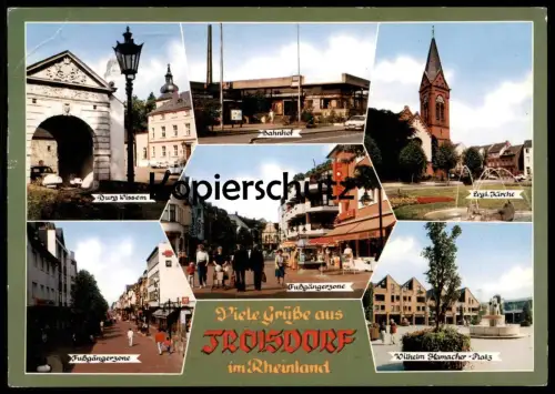 ÄLTERE POSTKARTE GRÜSSE AUS TROISDORF FUSSGÄNGERZONE ELEKTRO MENNE PORST DAK TEPPICH SEFAT Ansichtskarte AK cpa postcard