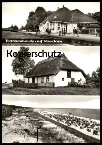 ÄLTERE POSTKARTE TRASSENHEIDE AUF USEDOM BAHNHOF MIT ZUG LOKOMOTIVE Bauernhaus gare station train Ansichtskarte postcard
