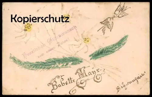 ALTE POSTKARTE BABETTE MAYR SCHWANGAU HERZLICHEN GLÜCKWUNSCH ZUM NEUEN JAHRE EDELWEISS Neujahr postcard Ansichtskarte