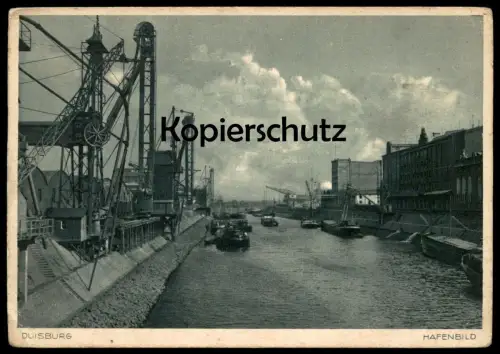 ALTE POSTKARTE DUISBURG HAFENBILD SCHIFFE KRAN crane grue cargo ship Hafen port Ansichtskarte cpa AK postcard