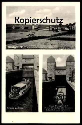 ALTE POSTKARTE MINDEN SCHACHTSCHLEUSE Schleuse Schiff Passagierschiff Porta Westfalica Ship watergate écluse sluice AK