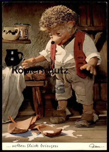 ÄLTERE POSTKARTE MECKI SCHERBEN SOLLEN GLÜCK BRINGEN Spruch luck fortune chance AK Ansichtskarte cpa postcard