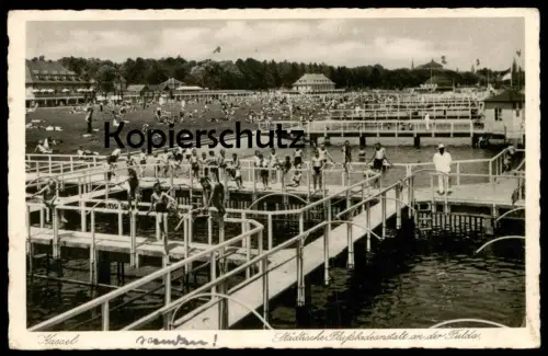 ALTE POSTKARTE KASSEL STÄDTISCHE FLUSSBADANSTALT AN DER FULDA grösste Flussbadeanstalt Deutschlands Cassel cpa postcard