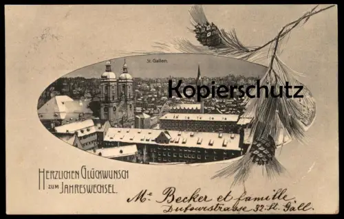 ALTE POSTKARTE ST. GALLEN HERZLICHEN GLÜCKWUNSCH ZUM JAHRESWECHSEL Neujahr Winter Schweiz Suisse Helvetia cpa postcard
