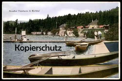 ALTE POSTKARTE STRANDBAD TÜPPELSGRÜN BEI KARLSBAD 1943 Karlovy Vary Ceska Republika Ansichtskarte postcard cpa AK