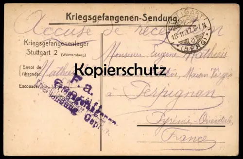 ALTE POSTKARTE KRIEGSGEFANGENENLAGER STUTTGART 2 KRIEGSGEFANGENENPOST 1917 Lager prison camp cpa postcard Ansichtskarte