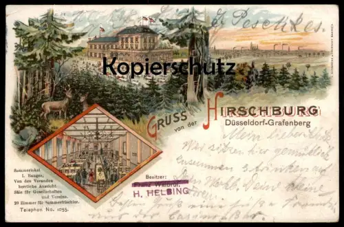 ALTE LITHO POSTKARTE DÜSSELDORF GRAFENBERG GRUSS VON DER HIRSCHBURG BES. H. HELBING cpa postcard AK Ansichtskarte