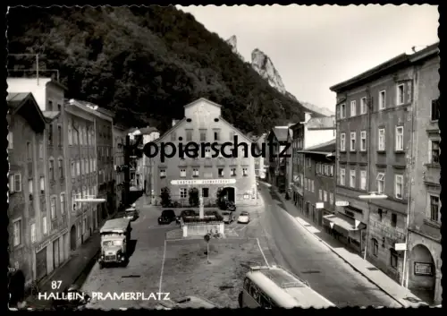 ALTE POSTKARTE HALLEIN PRAMERPLATZ GASTHOF SCHWARZBRÄU HANS-PRAMER-PLATZ STEYR ? LKW BUS truck lorry Ansichtskarte AK