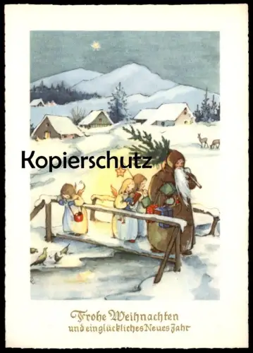 ÄLTERE POSTKARTE FROHE WEIHNACHT WEIHNACHTSMANN ENGEL KINDER NIKOLAUS Weihnachten Santa Claus christmas cpa postcard AK