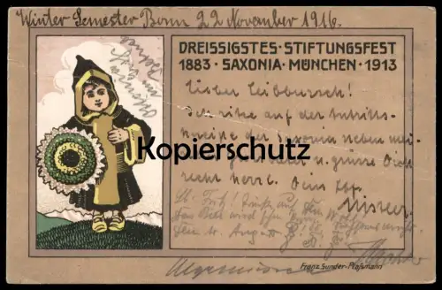ALTE LITHO POSTKARTE MÜNCHEN SAXONIA STIFUNGSFEST MÜNCHNER KINDL STUDENTICA STUDENTIKA SIGN. FRANZ SUNDER-PLASSMANN AK