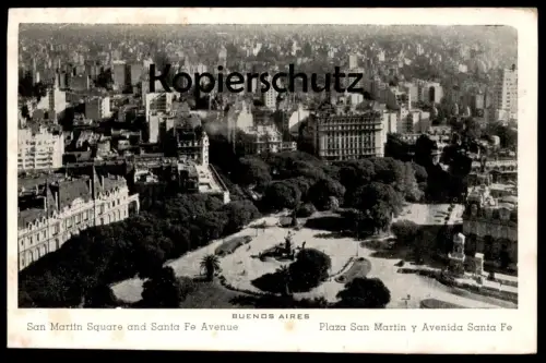 ALTE POSTKARTE BUENOS AIRES SAN MARTIN SQUARE AND SANTA FE AVENUE ARGENTINA ARGENTINIEN Ansichtskarte postcard cpa AK