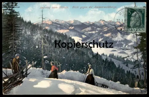 ALTE POSTKARTE BAD KOHLGRUB AUFSTIEG ZUM HÖRNLE BLICK GEGEN DIE AMMERWALDBERGE Schlitten Ansichtskarte AK cpa postcard