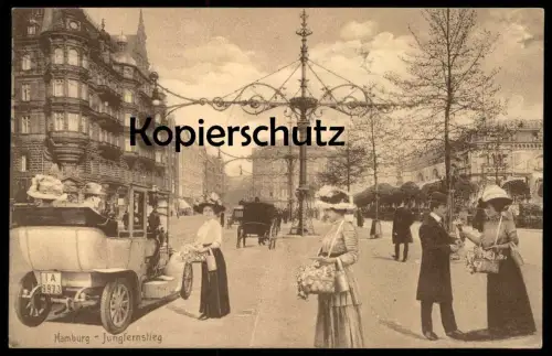 ALTE POSTKARTE HAMBURG JUNGFERNSTIEG Fotomontage Auto Kutsche montage photo Ansichtskarte AK postcard cpa