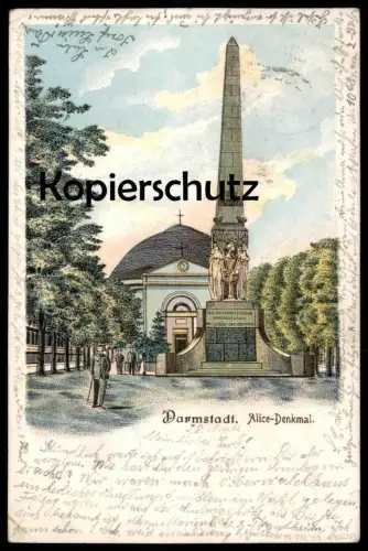 ALTE LITHO POSTKARTE DARMSTADT ALICE-DENKMAL DER UNVERGESSENEN GROSSHERZOGIN AK Ansichtskarte cpa postcard