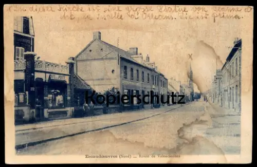 ALTE POSTKARTE ESCAUDOEUVRES NORD ROUTE DE VALENCIENNES CAFE POSTÉ cpa postcard AK Ansichtskarte