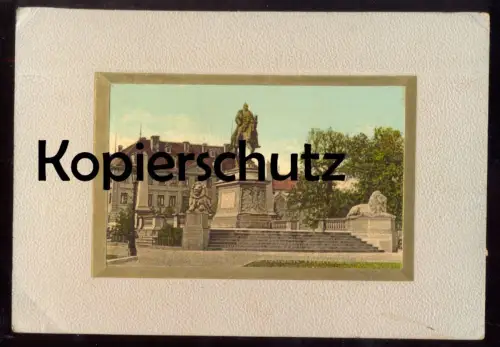 ALTE STABILE GRUSSKARTE STUTTGART DENKMAL KAISER WILHELMS I. WILHELM VERGOLDETER RAHMEN VERGOLDETE SCHRIFT 1903 Karte