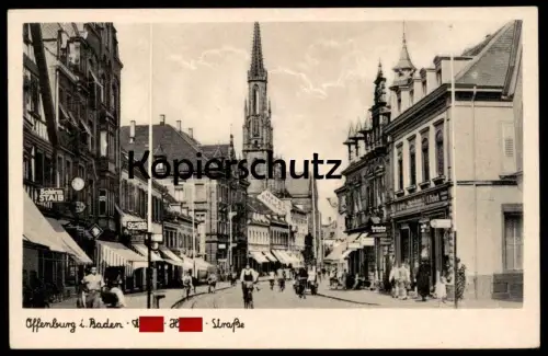 ALTE POSTKARTE OFFENBURG A-H-STRASSE SCHIRM STAIB HOTEL RHEINISCHER HOF SCHORL cpa postcard Ansichtskarte AK