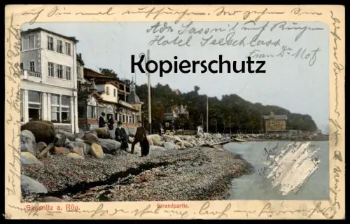 ALTE POSTKARTE SASSNITZ AUF RÜGEN STRANDPARTIE Hotel Seeschloss Strand beach plage Ansichtskarte AK cpa postcard