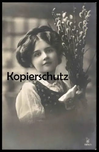 ALTE POSTKARTE MÄDCHEN KIND WEIDENKÄTZCHEN fillette young girl enfant girl femme child Ansichtskarte postcard cpa