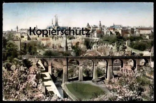ÄLTERE POSTKARTE LUXEMBOURG VUE GÉNÉRALE 1955 ROSA KIRSCHBLÜTE GRUND LUXEMBURG cpa postcard Ansichtskarte AK