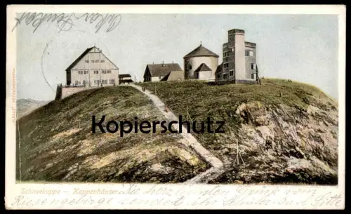 ALTE POSTKARTE RIESENGEBIRGE SCHNEEKOPPE KOPPENHÄUSER METEOROLOGISCHE STATION Wetter Station weather Schlesien cpa AK
