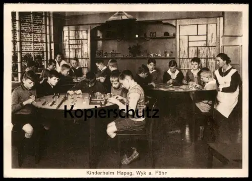 ALTE POSTKARTE WYK AUF FÖHR KINDERHEIM HAPAG SCHIFFE KREUZER SPIELZEUG BAUEN BASTELN Ansichtskarte AK postcard cpa Insel