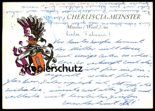 ALTE POSTKARTE MÜNSTER WAPPEN COULEURKARTE STUDENTICA STUDENTIKA CHERUSCIA WAHR Burschenschaft Ansichtskarte postcard AK