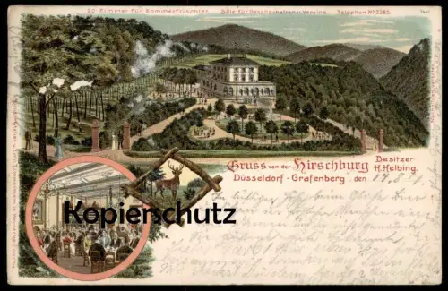 ALTE LITHO POSTKARTE DÜSSELDORF GRAFENBERG GRUSS VON DER HIRSCHBURG BES. H. HELBING cpa postcard AK Ansichtskarte