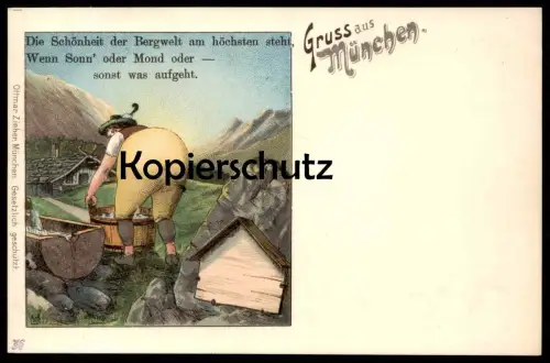 ALTE LITHO POSTKARTE GRUSS AUS MÜNCHEN SCHÖNHEIT DER BERGWELT Hintern buttocks rear butt fessier Ansichtskarte postcard