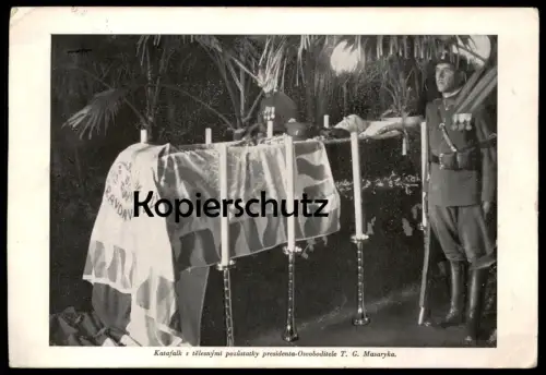 ALTE POSTKARTE KATAFALK S TELESNYMI POZUSTATKY PRESIDENTA OSVOBODITELE T. G. MASARYKA 1937 Czech Republic Aufbahrung AK