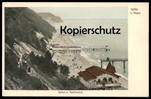 ALTE POSTKARTE SELLIN AUF RÜGEN HERREN UND FAMILENBAD HERRENBAD Bad Strand plage beach Ansichtskarte postcard cpa AK