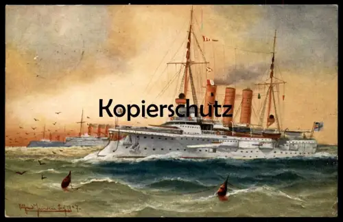 ALTE POSTKARTE KLEINER GESCHÜTZTER KREUZER BERLIN SIGN. ALFRED JENSEN Kriegsschiff warship war vessel bateau de guerre