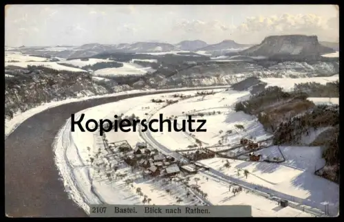 ALTE POSTKARTE BASTEI BLICK NACH RATHEN SCHNEE WINTER NENKE & OSTERMAIER DRESDEN PHOTOCHROMIE Ansichtskarte postcard cpa