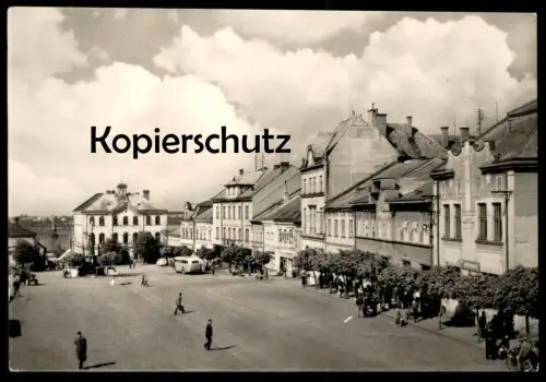 ÄLTERE POSTKARTE SKUTEC SKUTSCH BUS PALACKEHO NAMESTI S MARIANKYM SLOUPEM cpa postcard