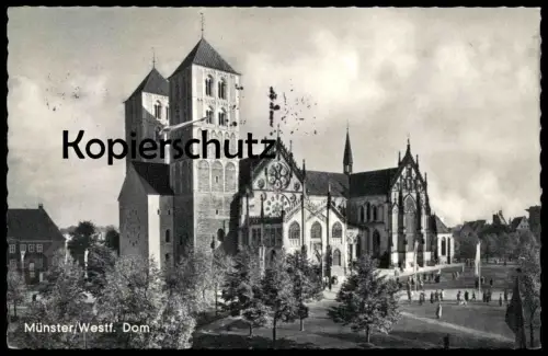 ÄLTERE POSTKARTE MÜNSTER IN WESTFALEN DOM SÜDSEITE BESUCHER FLAGGEN Ansichtskarte cpa postcard AK