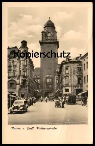 ALTE POSTKARTE PLAUEN RATHAUSSTRASSE HANDKARREN KONSUM OLDTIMER VOGTLAND Ansichtskarte postcard cpa AK