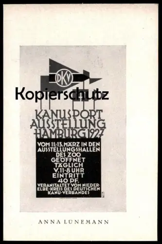 ALTE POSTKARTE KANUSPORT AUSSTELLUNG HAMBURG 1927 ANNA LÜNEMANN KANU canoe kayak Ansichtskarte AK cpa postcard