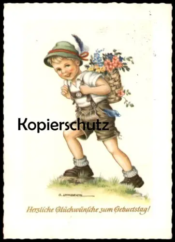 ALTE KÜNSTLER POSTKARTE GLÜCKWÜNSCHE ZUM GEBURTSTAG WANDERER JUNGE SIGN. G. LAMBERTZ Kind boy cpa postcard Ansichtskarte